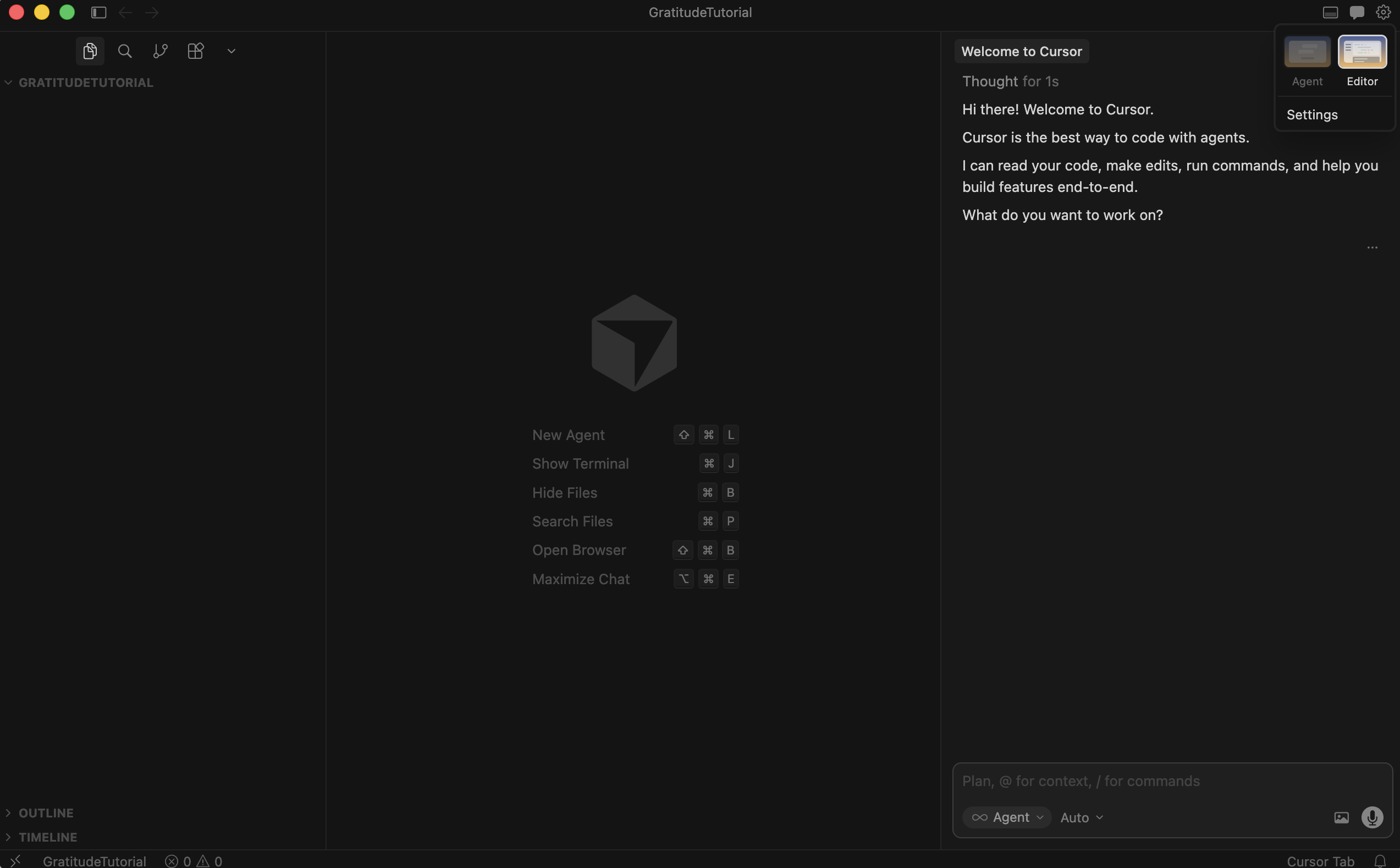 Switching from chat/agent back to the editor in Cursor