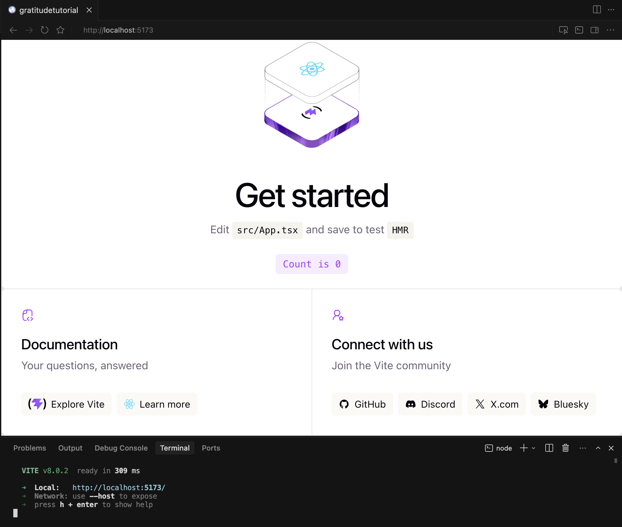 First load in the browser after npm run dev
